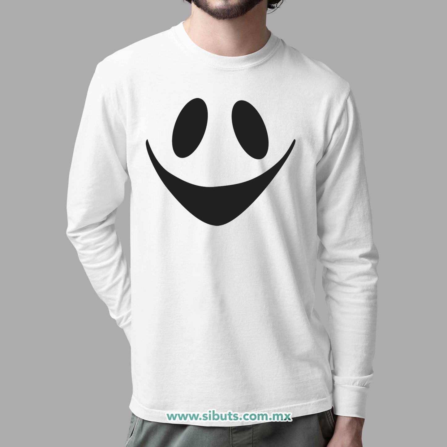 Playera Hombre Manga Larga Fantasma Feliz