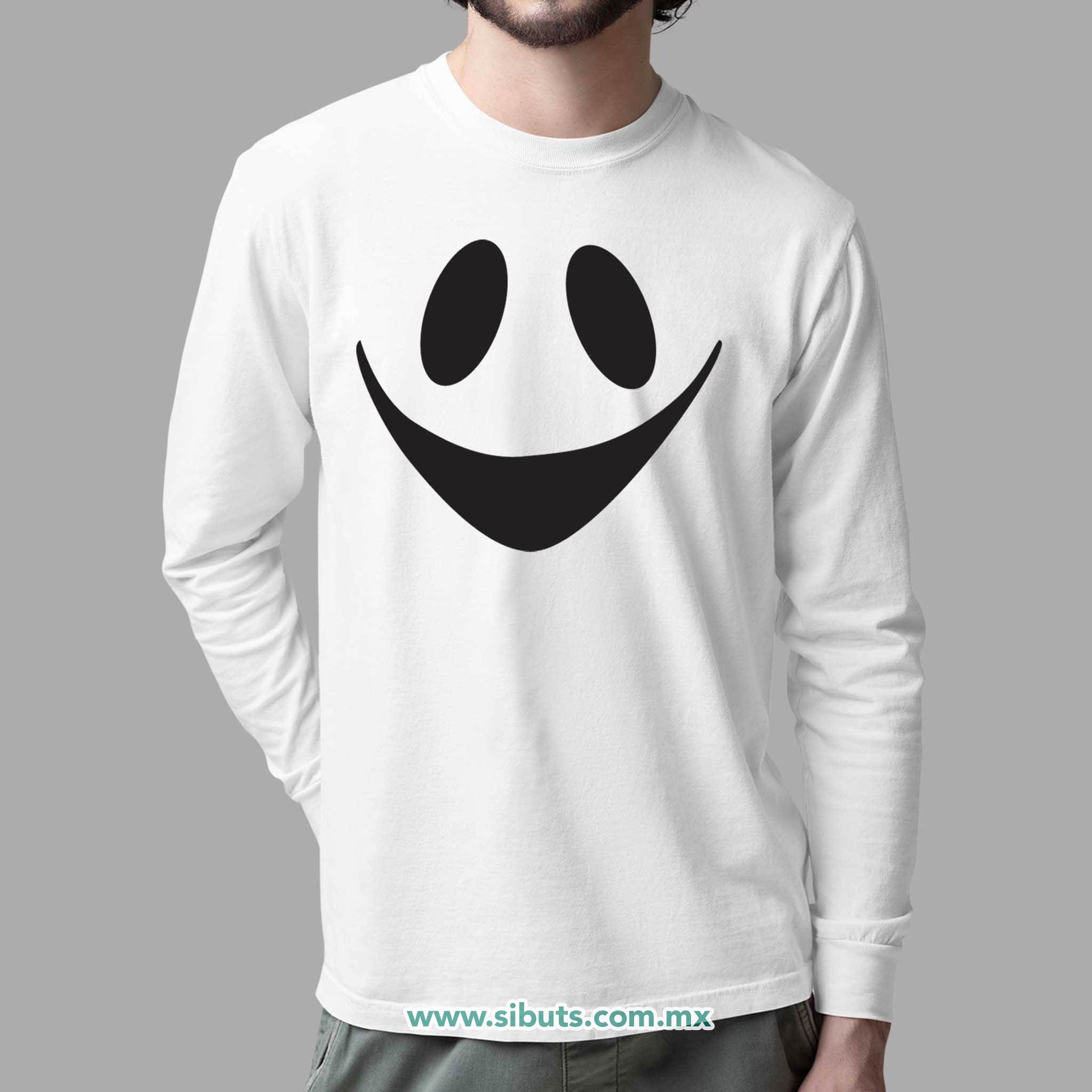 Playera Hombre Manga Larga Fantasma Feliz