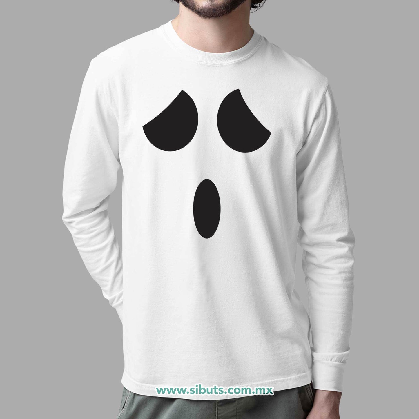 Playera Hombre Manga Larga Fantasma Sorprendido