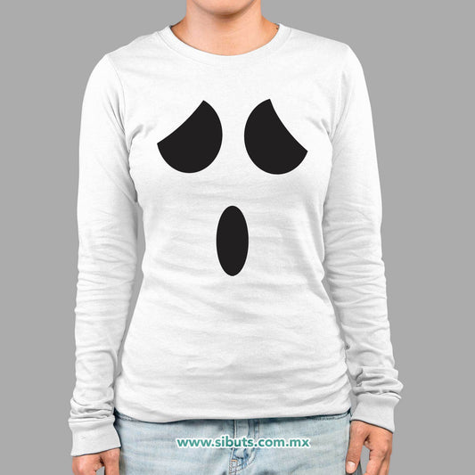 Playera Mujer Manga Larga Fantasma Sorprendido