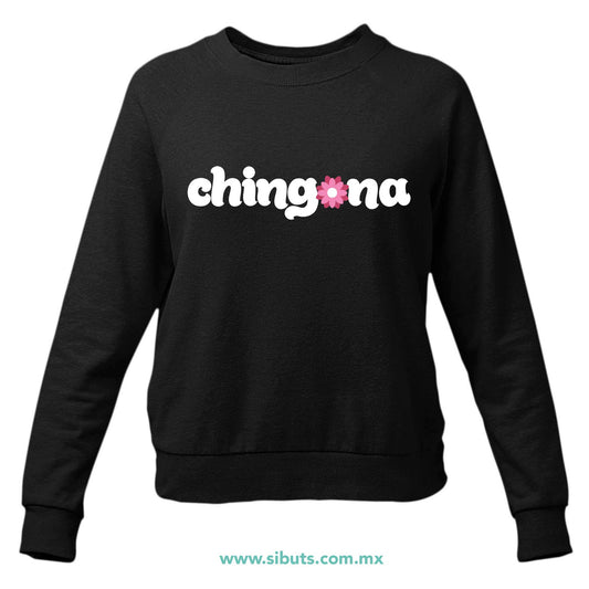 Sudadera Mujer Cuello Redondo Chingona con Flor