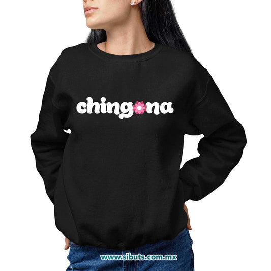 Sudadera Mujer Cuello Redondo Chingona con Flor
