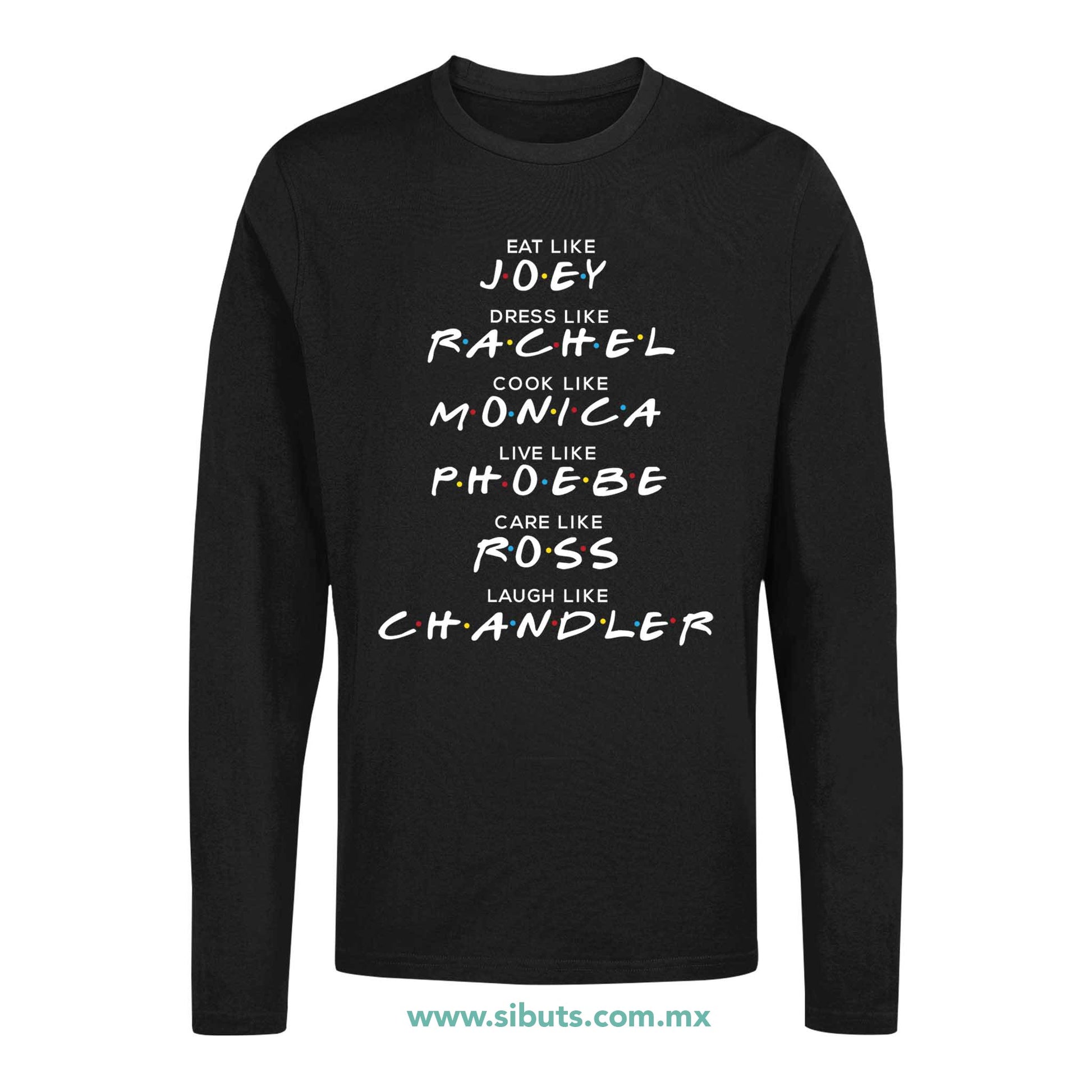 Playera Hombre Manga Larga Friends Names Joey Rachel Monica Phoebe Ross Chandler