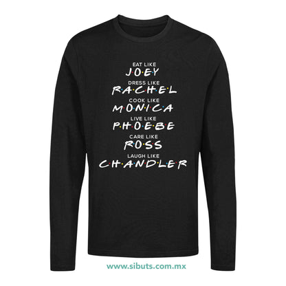 Playera Hombre Manga Larga Friends Names Joey Rachel Monica Phoebe Ross Chandler