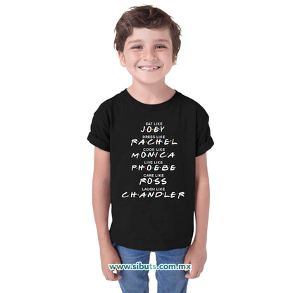 Playera Niña Friends Names Joey Rachel Monica Phoebe Ross Chandler