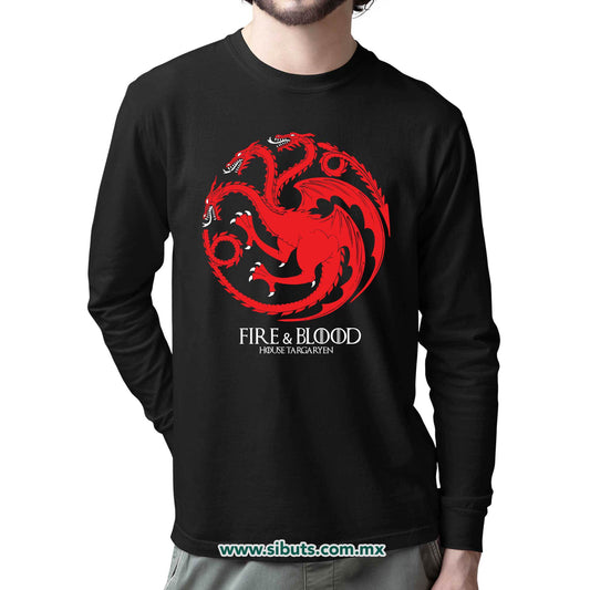 Playera Hombre Manga Larga Game Of Thrones House Targaryen Fire And Blood