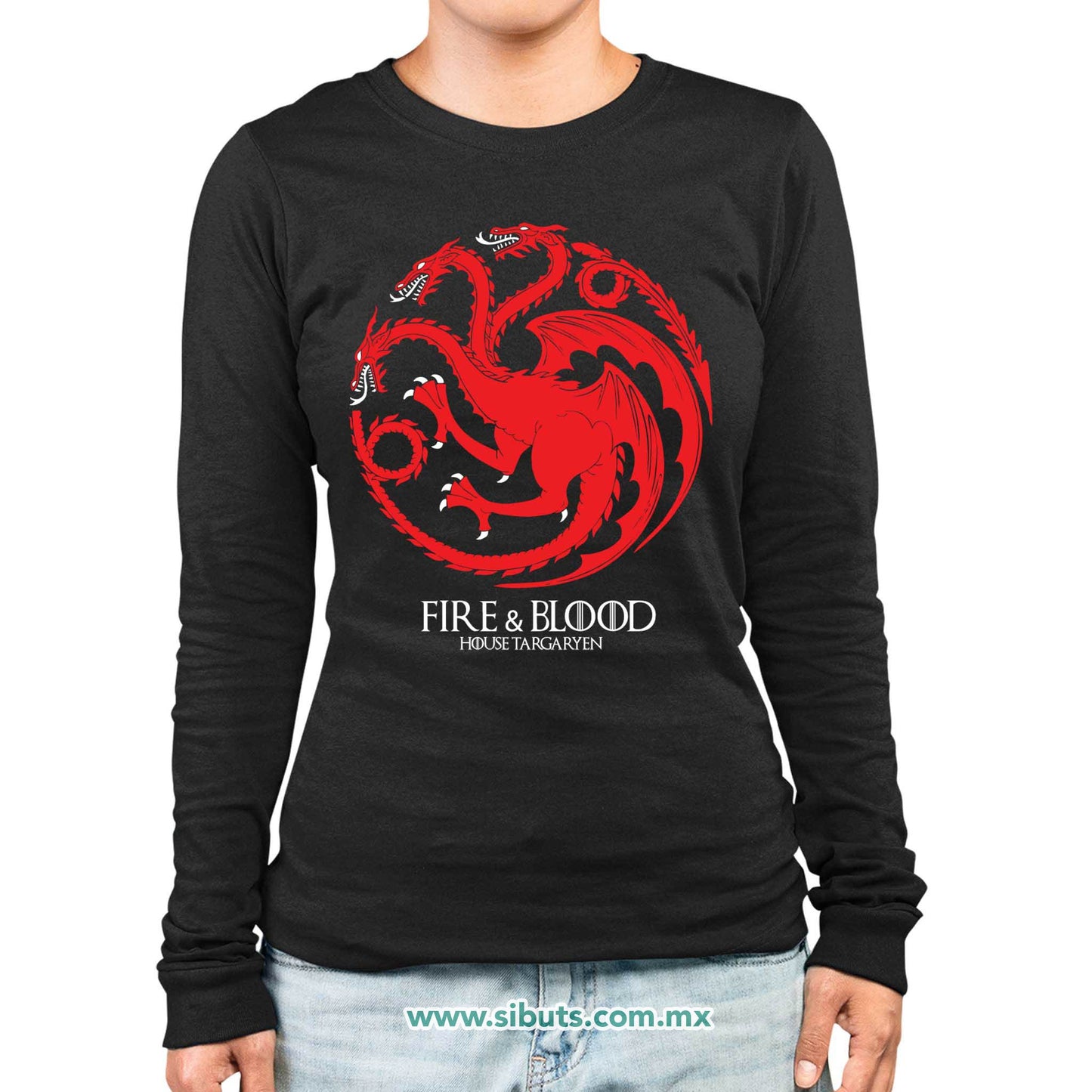 Playera Mujer Manga Larga Game Of Thrones House Targaryen Fire And Blood