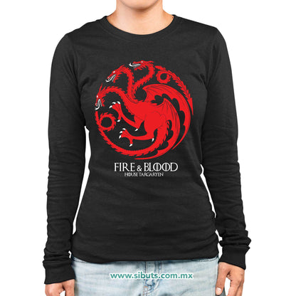 Playera Mujer Manga Larga Game Of Thrones House Targaryen Fire And Blood
