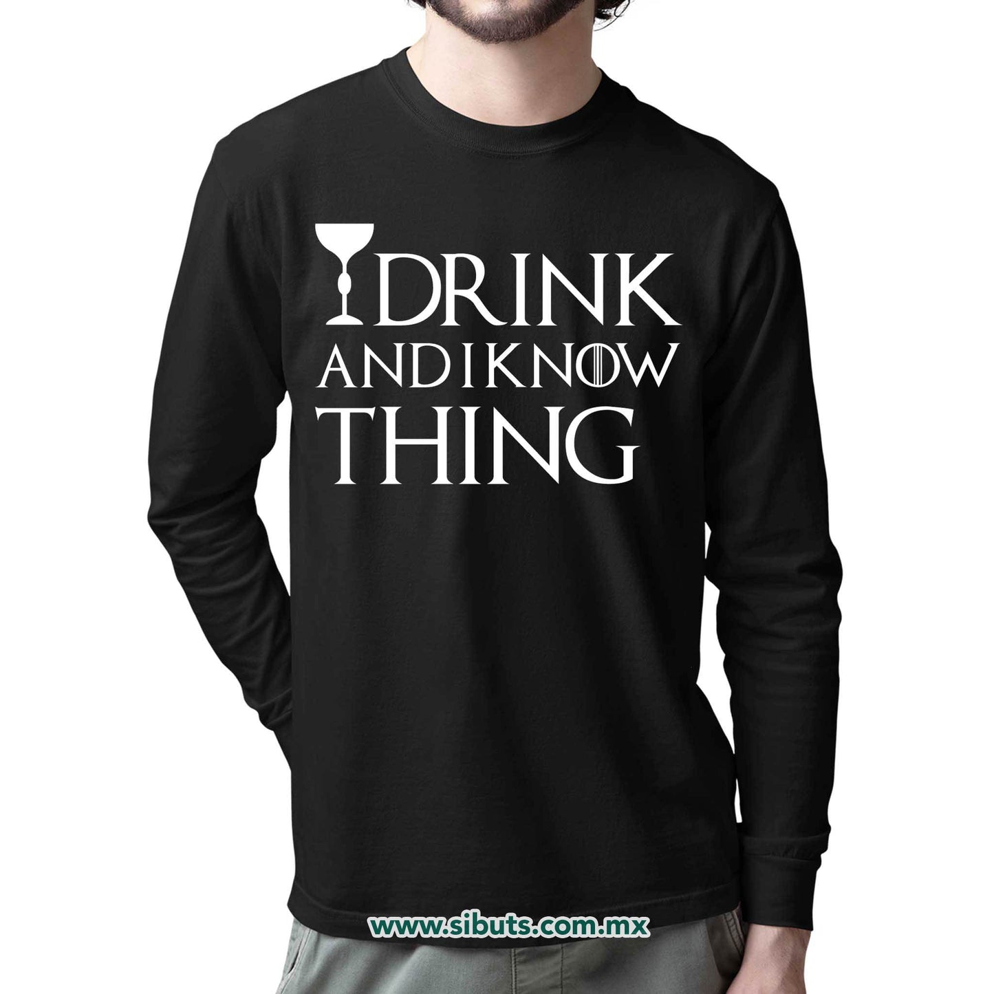 Playera Hombre Manga Larga Game Of Thrones I Drink And Know Things con Copa
