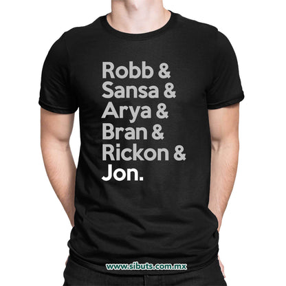 Playera Hombre Game Of Thrones Names Jon Sansa Arya
