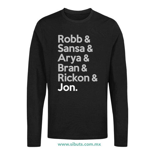 Playera Hombre Manga Larga Game Of Thrones Names Jon Sansa Arya