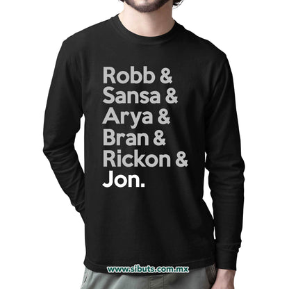 Playera Hombre Manga Larga Game Of Thrones Names Jon Sansa Arya