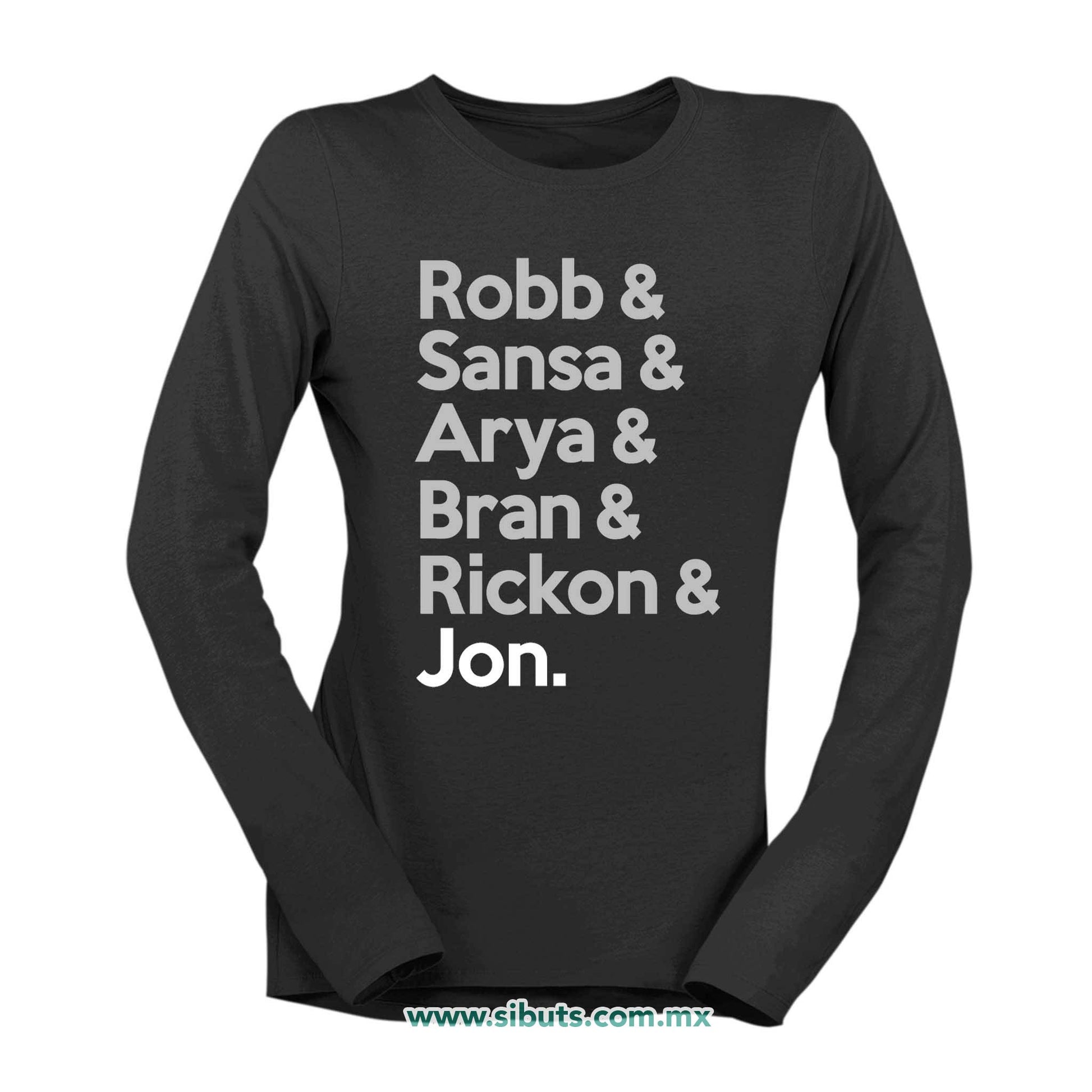 Playera Mujer Manga Larga Game Of Thrones Names Jon Sansa Arya