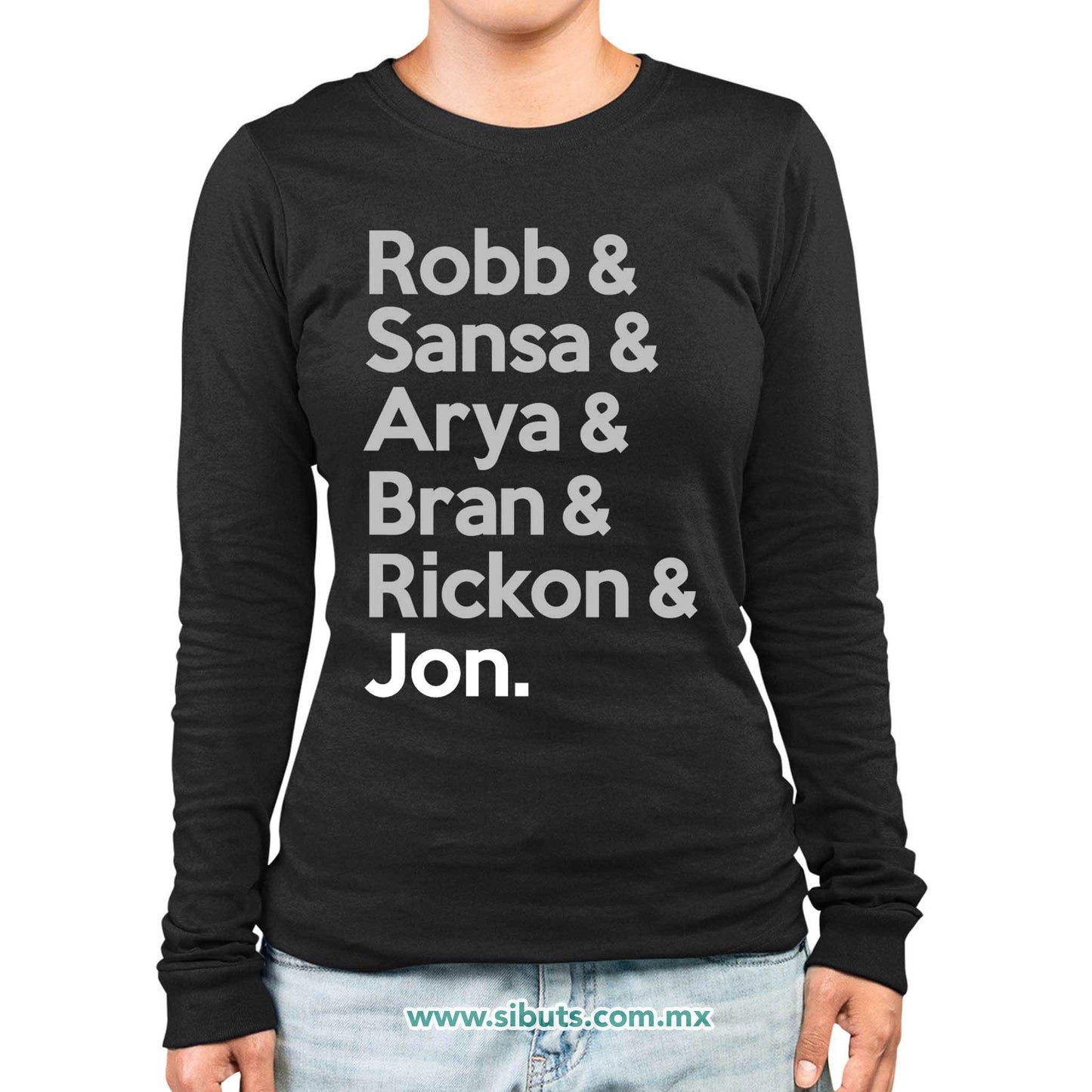 Playera Mujer Manga Larga Game Of Thrones Names Jon Sansa Arya