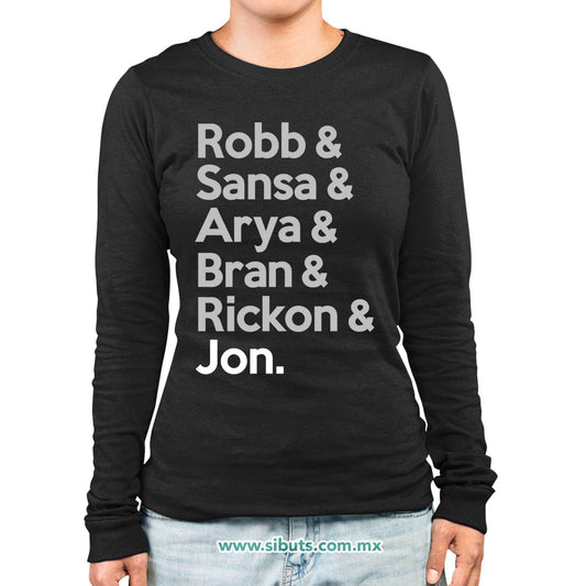 Playera Mujer Manga Larga Game Of Thrones Names Jon Sansa Arya