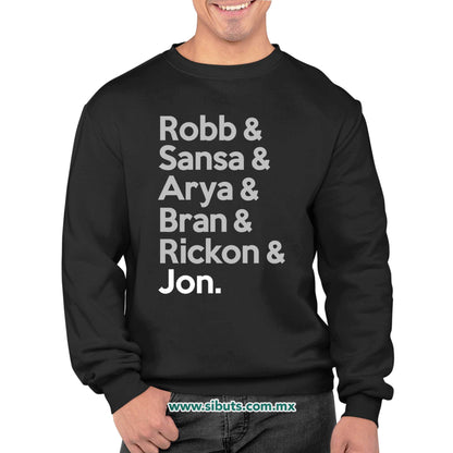 Sudadera Hombre Cuello Redondo Game Of Thrones Names Jon Sansa Arya