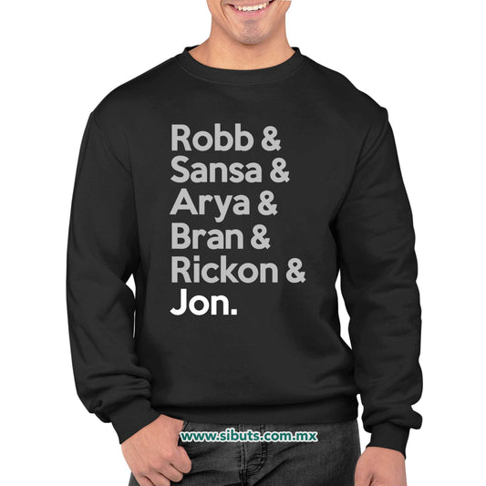 Sudadera Hombre Cuello Redondo Game Of Thrones Names Jon Sansa Arya