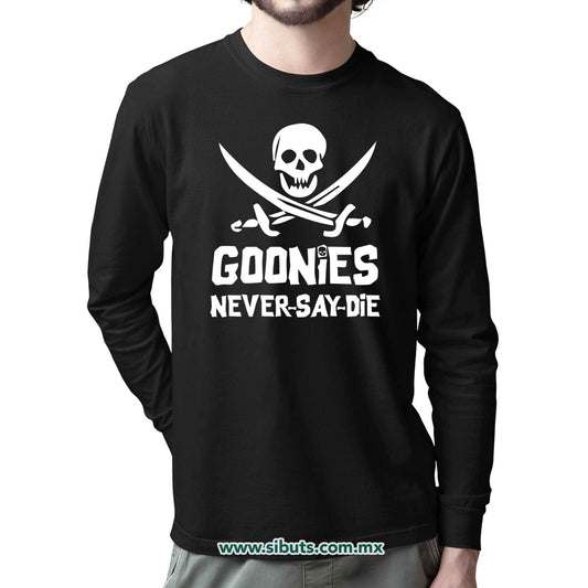 Playera Hombre Manga Larga Goonies Never Say Die