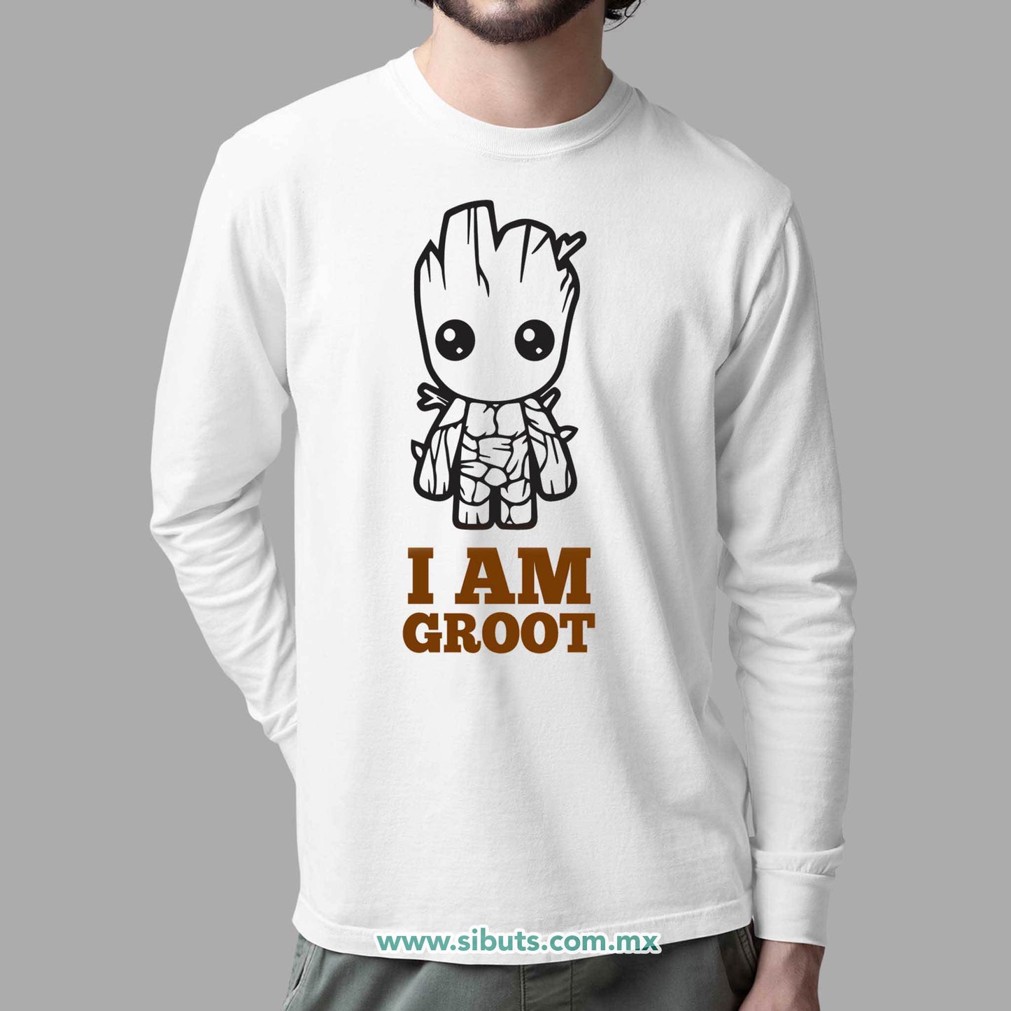 Playera Hombre Manga Larga Guardianes De La Galaxia I Am Groot Árbol