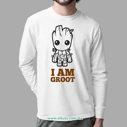Playera Hombre Manga Larga Guardianes De La Galaxia I Am Groot Árbol