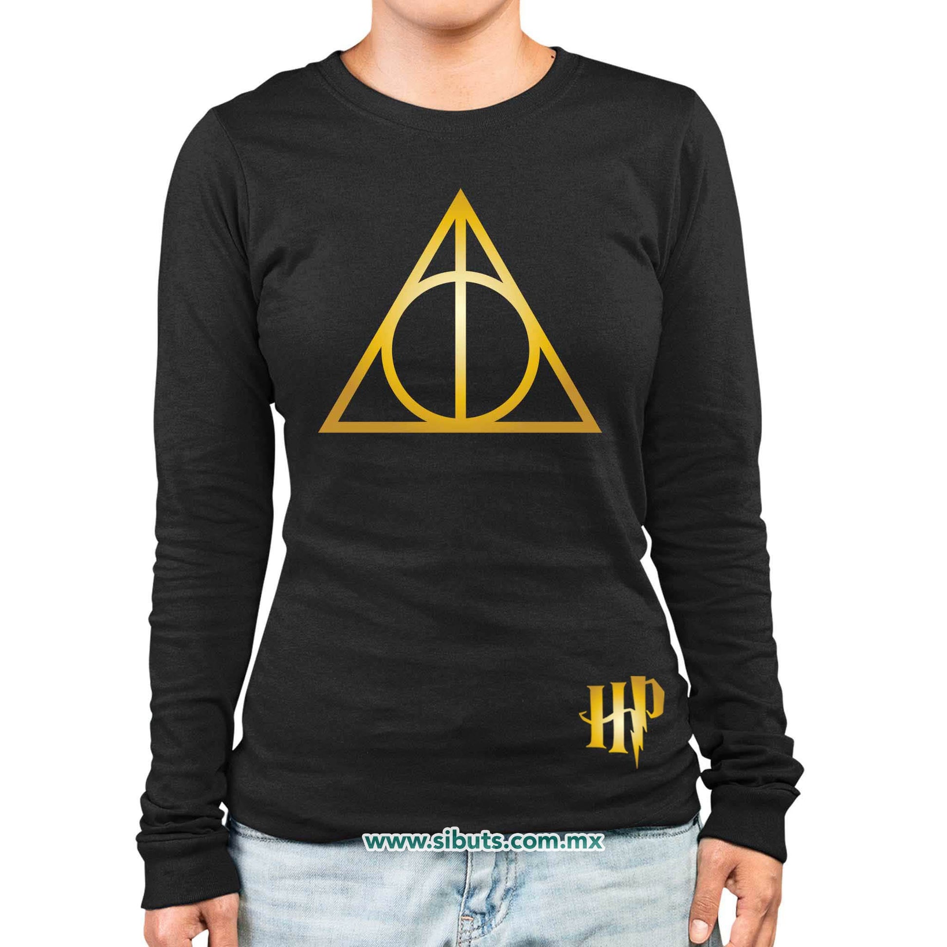 Playera Mujer Manga Larga Harry Potter Deathly Dorado