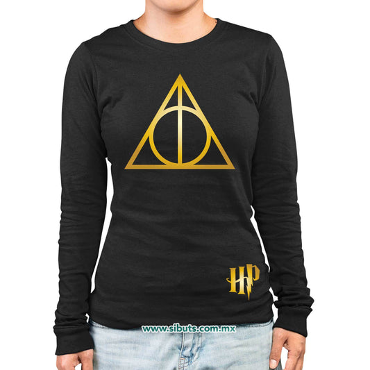 Playera Mujer Manga Larga Harry Potter Deathly Dorado