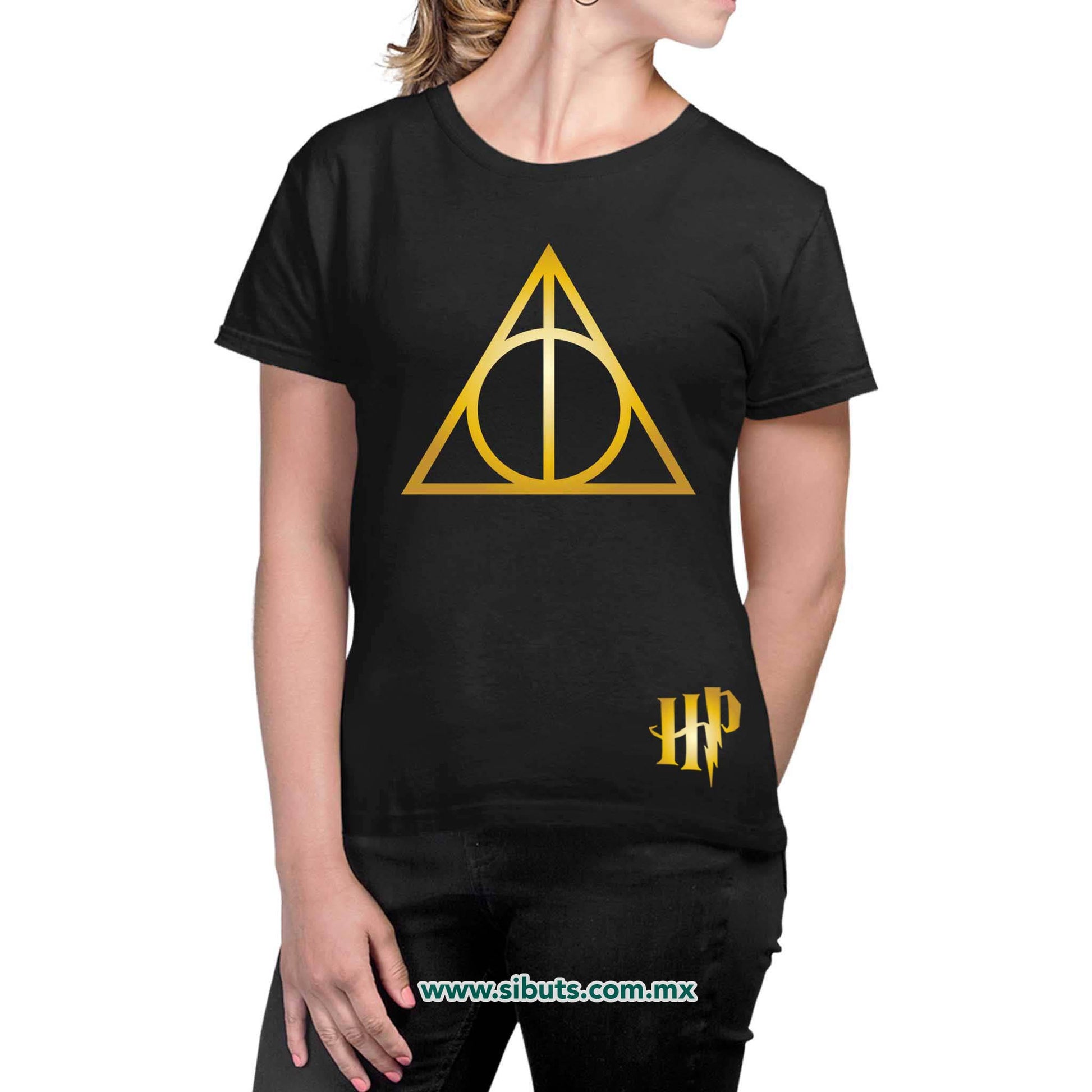 Playera Mujer Harry Potter Deathly Dorado