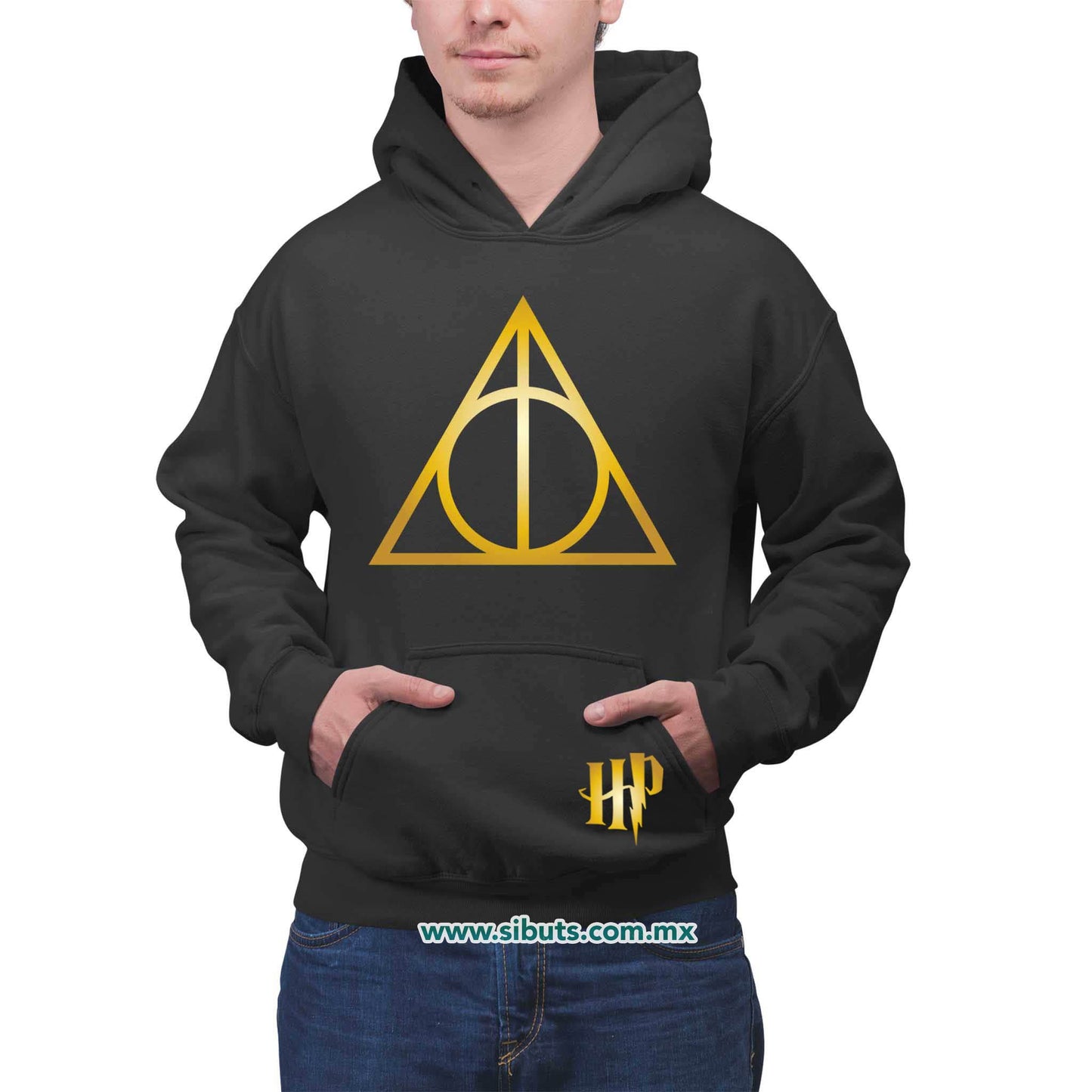 Sudadera Hombre Gorro Harry Potter Deathly Dorado