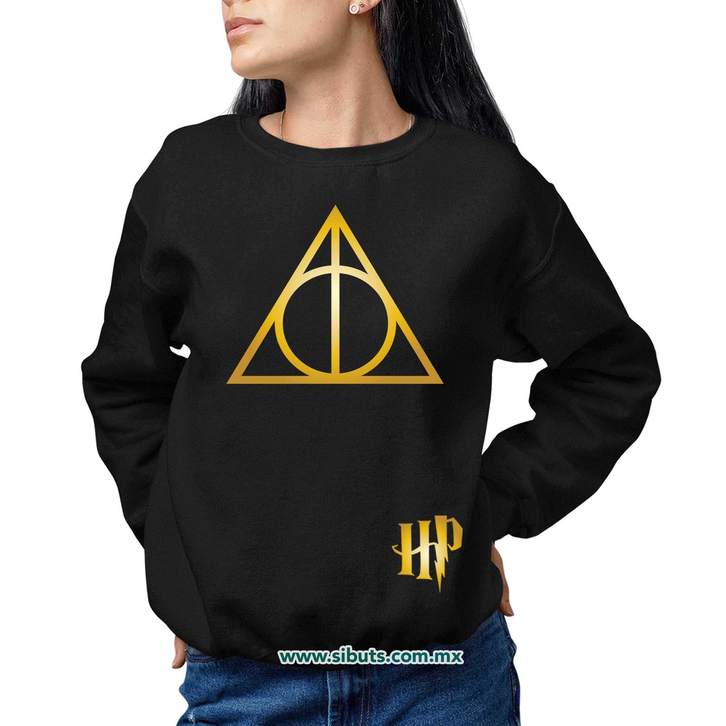 Sudadera Mujer Cuello Redondo Harry Potter Deathly Dorado