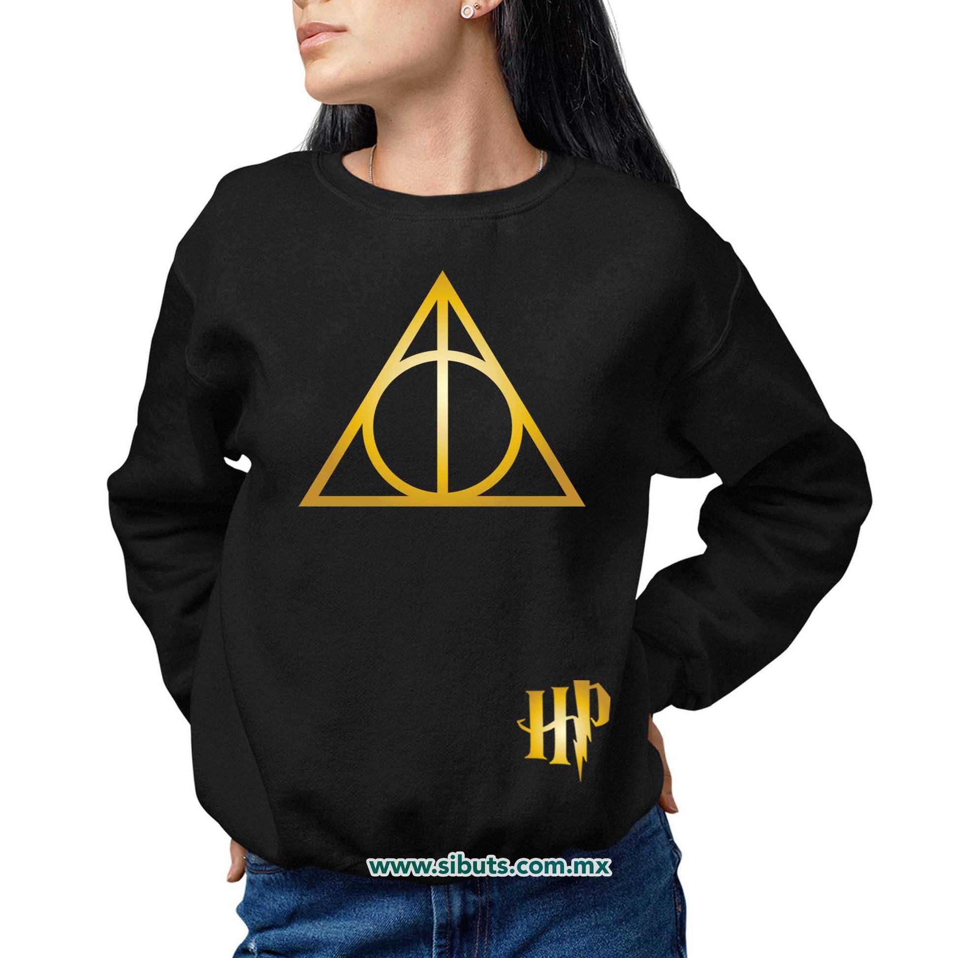 Sudadera Mujer Cuello Redondo Harry Potter Deathly Dorado