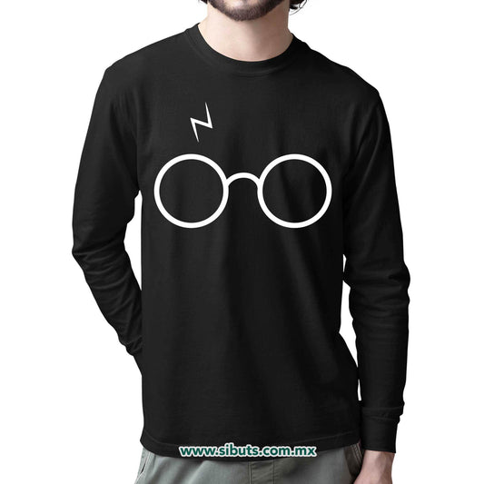 Playera Hombre Manga Larga Harry Potter Silueta Lentes