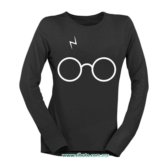 Playera Mujer Manga Larga Harry Potter Silueta Lentes