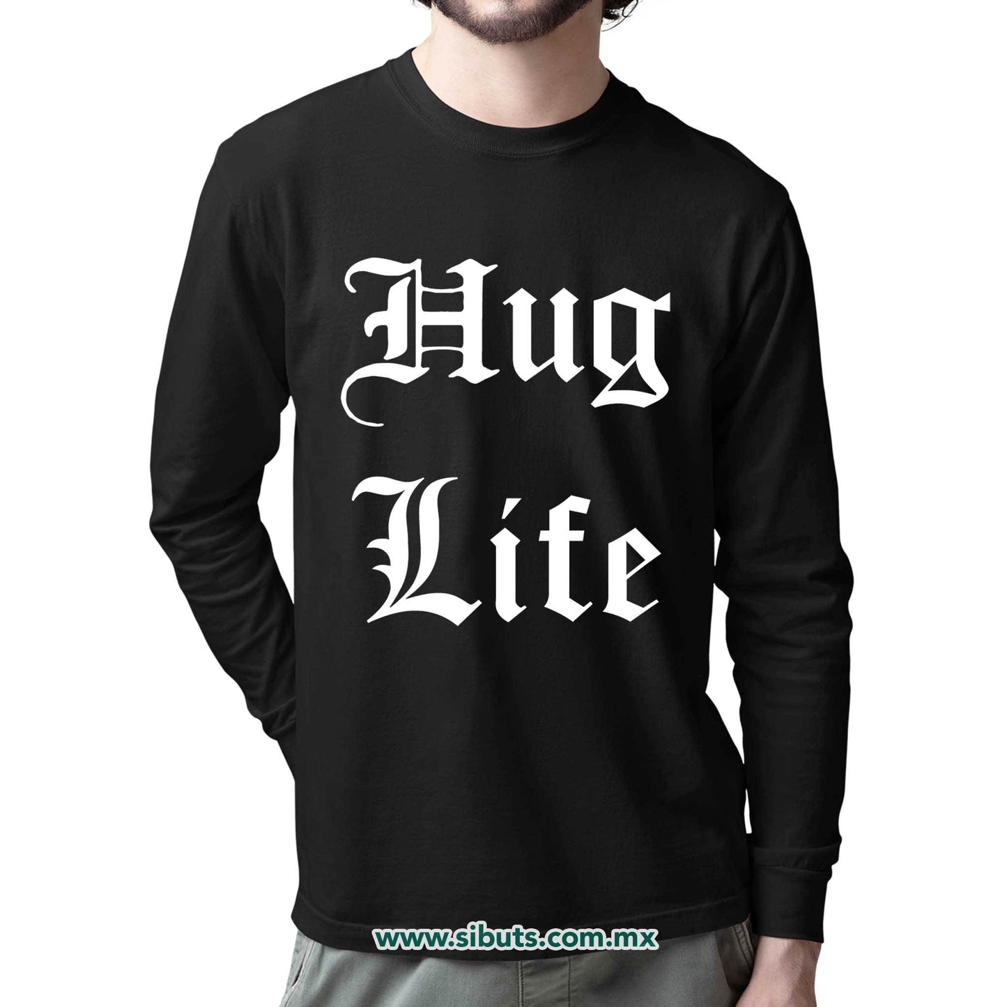 Playera Hombre Manga Larga Frase Hug Life