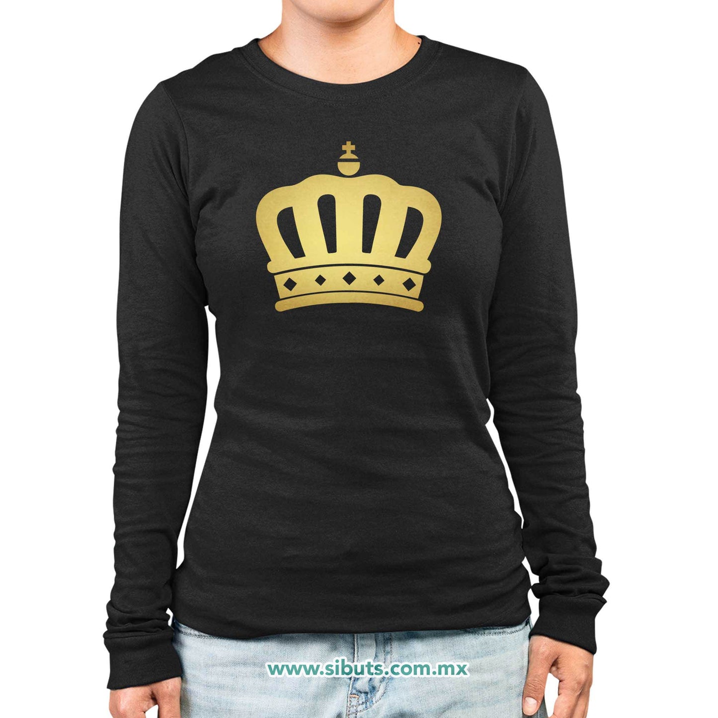 Playera Mujer Manga Larga Corona Queen