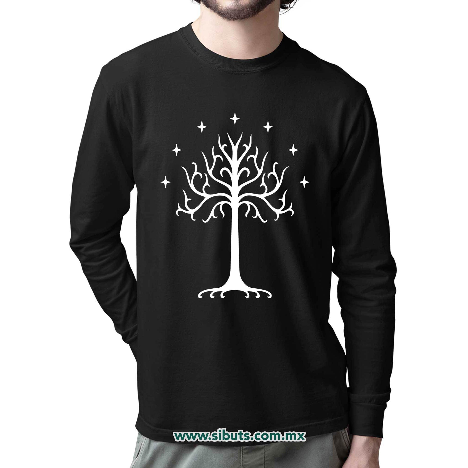 Playera Hombre Manga Larga Lord Of The Rings Señor de los Anillos Árbol Gondor