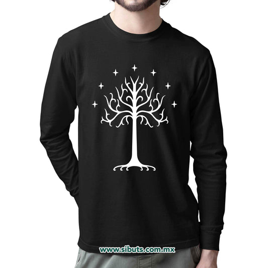 Playera Hombre Manga Larga Lord Of The Rings Señor de los Anillos Árbol Gondor