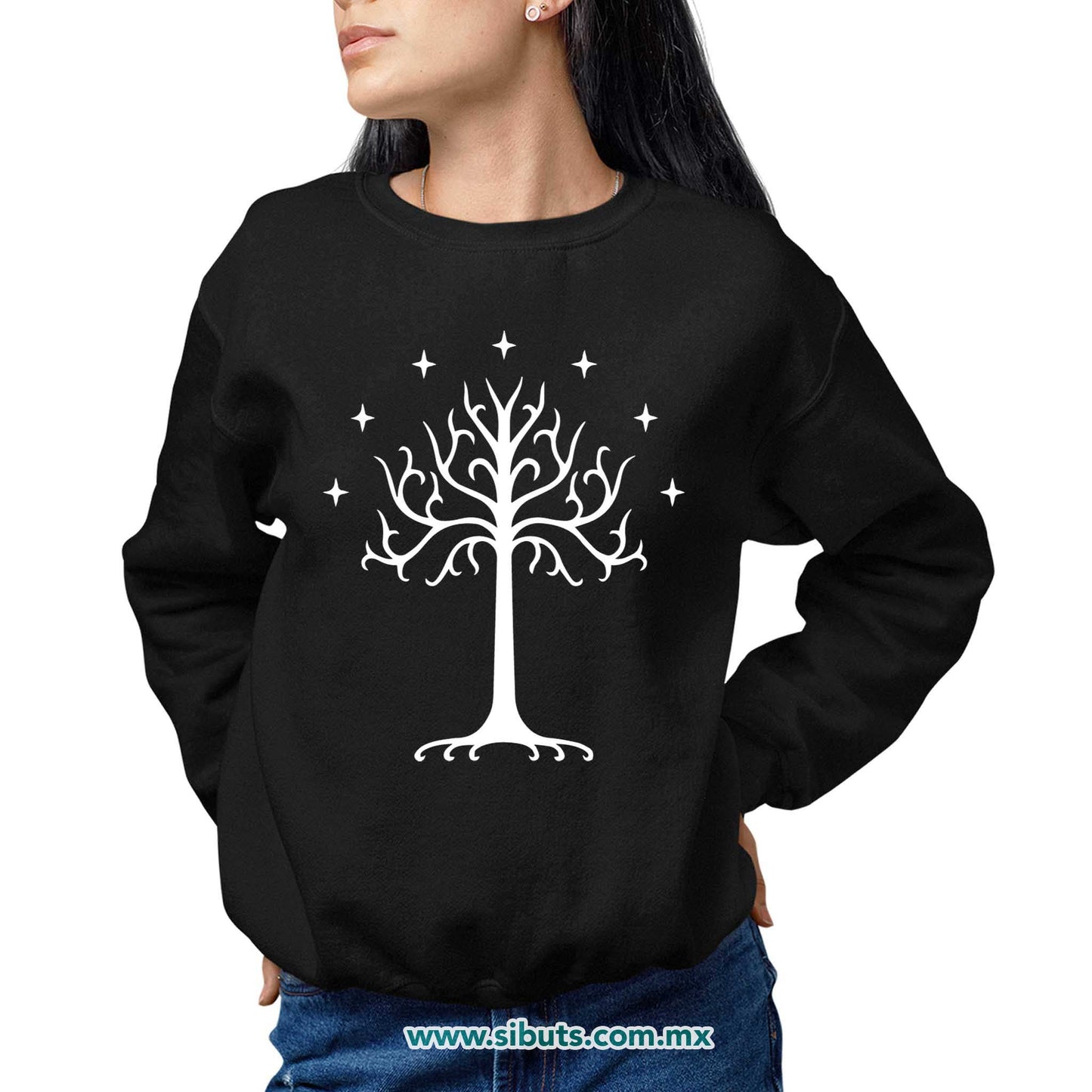 Sudadera Mujer Cuello Redondo Lord Of The Rings Señor de los Anillos Árbol Gondor