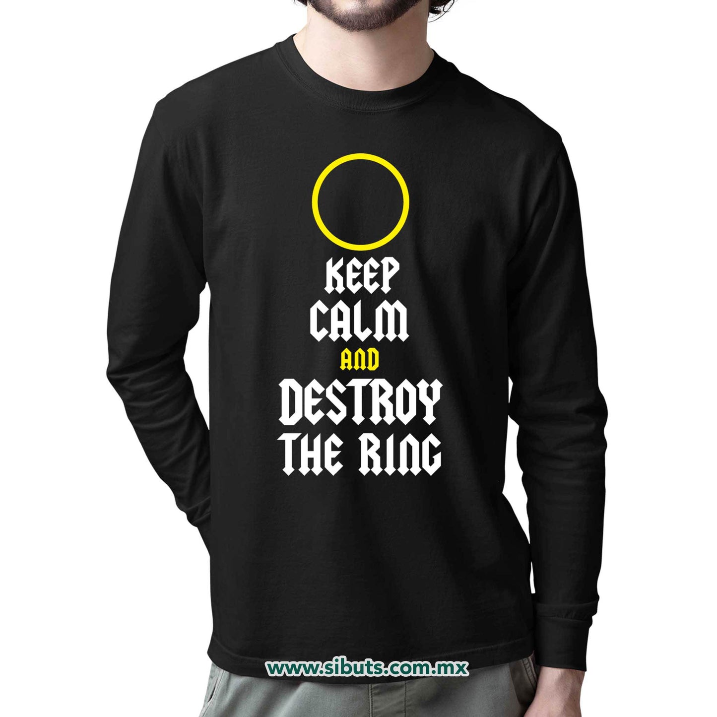 Playera Hombre Manga Larga Señor de los Anillos Keep Calm Destroy The Ring