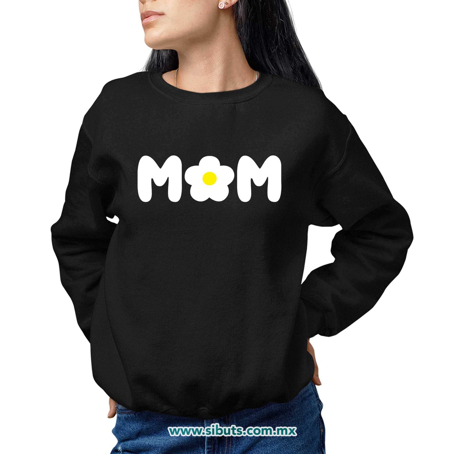 Sudadera Mujer Cuello Redondo Mamá Con Flor