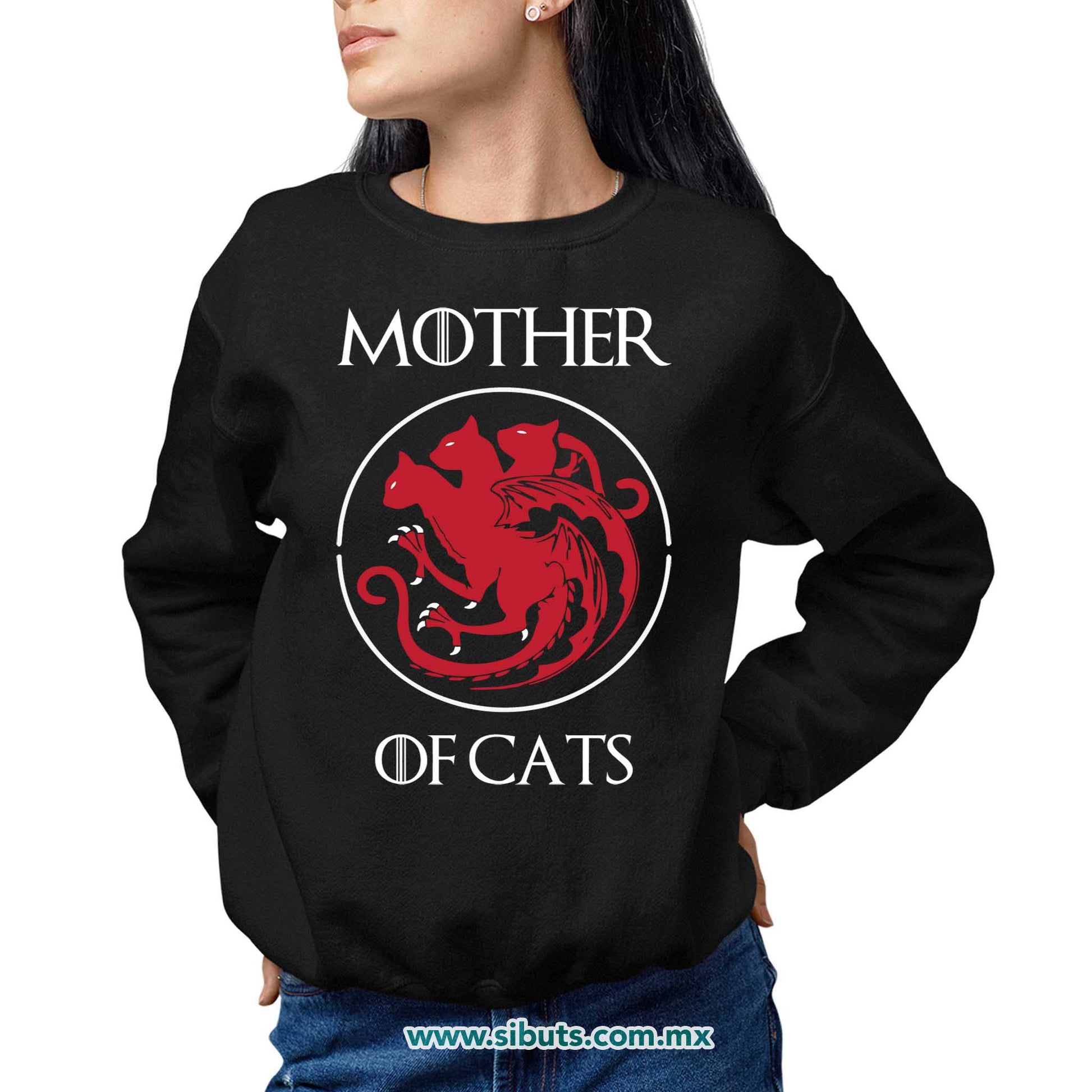 Sudadera Mujer Cuello Redondo Game Of Thrones Mother Of Cats Mamá de Gatos