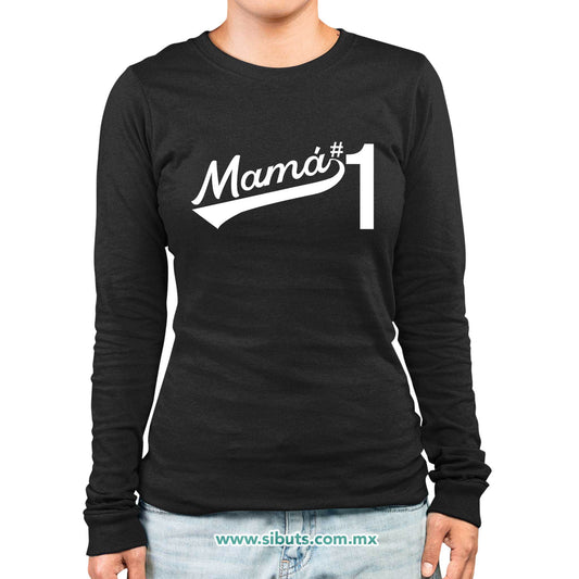 Playera Mujer Manga Larga Mamá Número 1