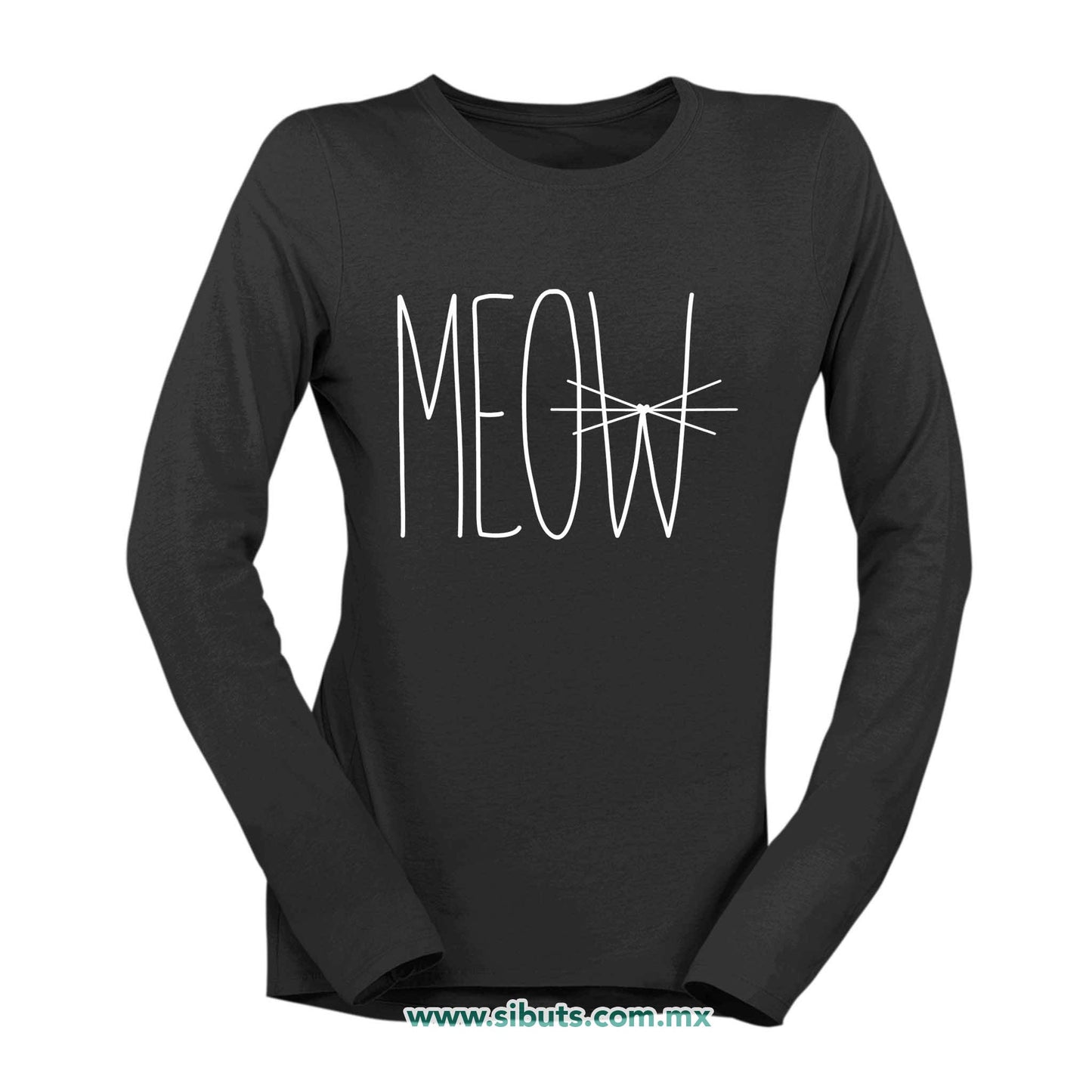Playera Mujer Manga Larga Gato Meow