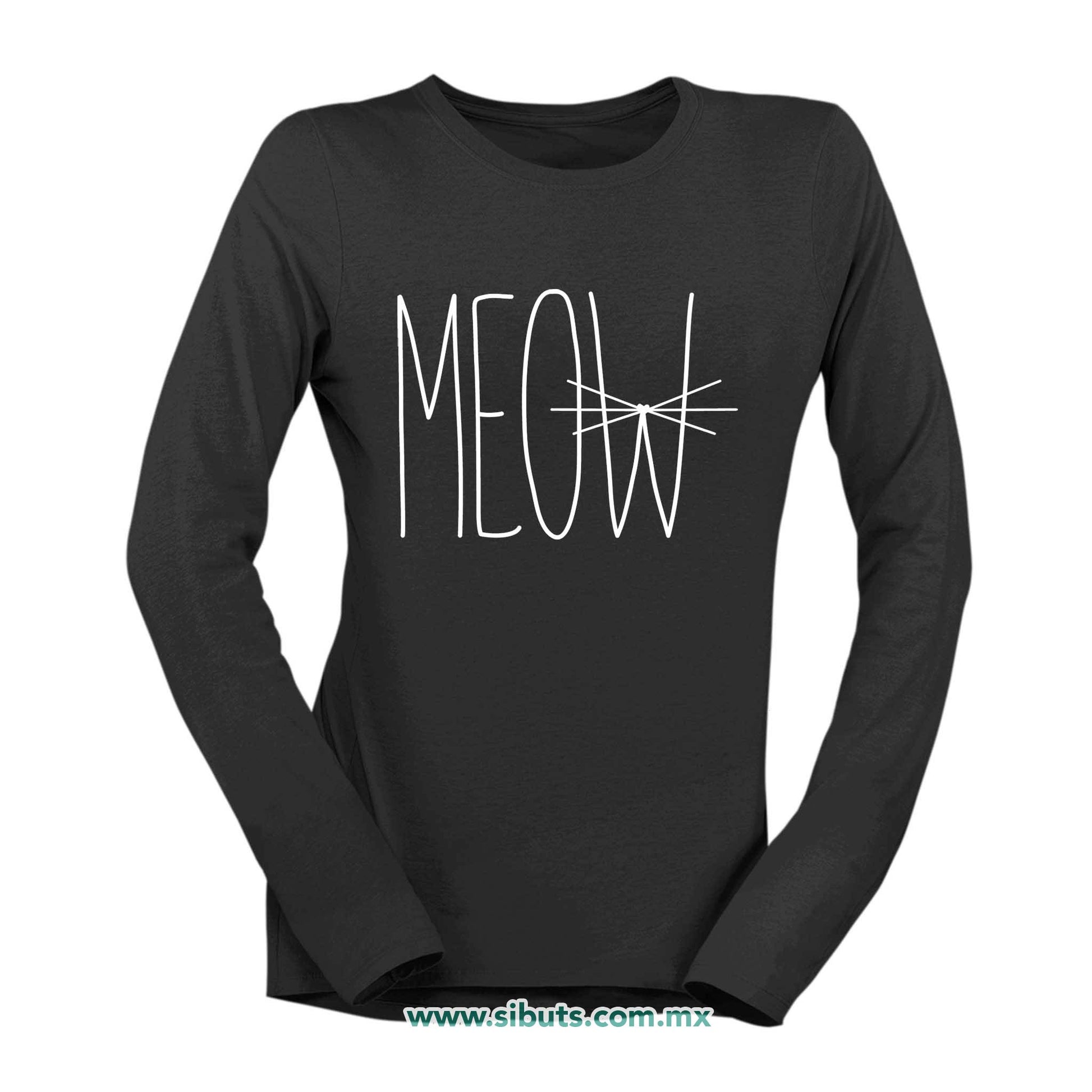 Playera Mujer Manga Larga Gato Meow