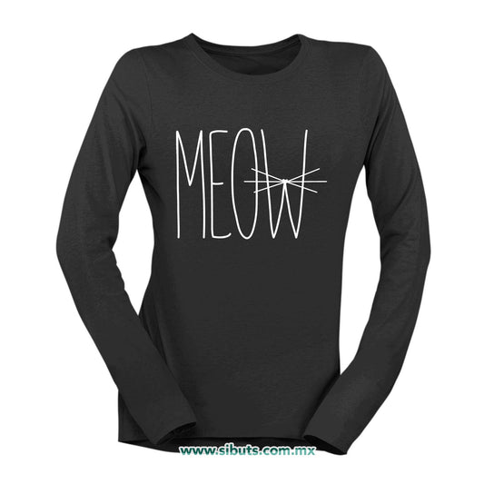 Playera Mujer Manga Larga Gato Meow