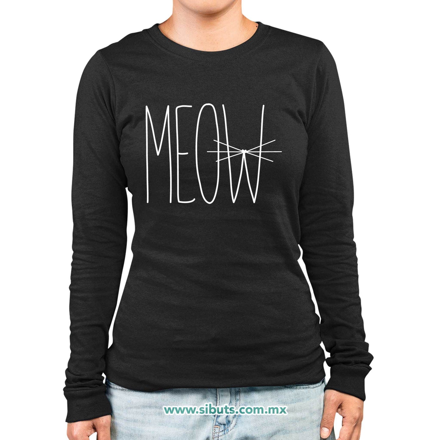 Playera Mujer Manga Larga Gato Meow