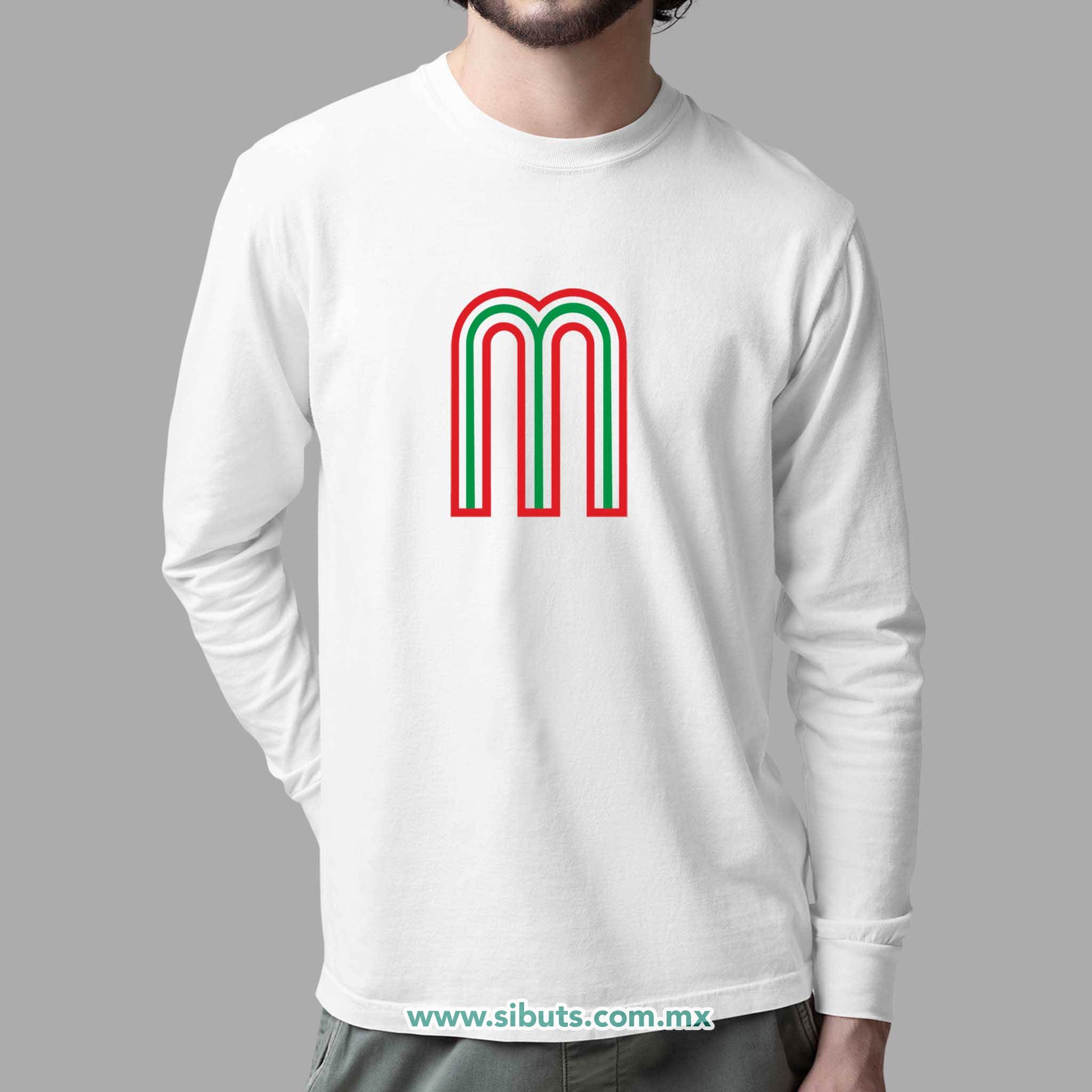 Playera Hombre Manga Larga México Tricolor Retro