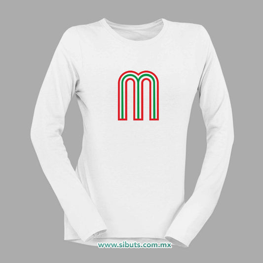 Playera Mujer Manga Larga México Tricolor Retro