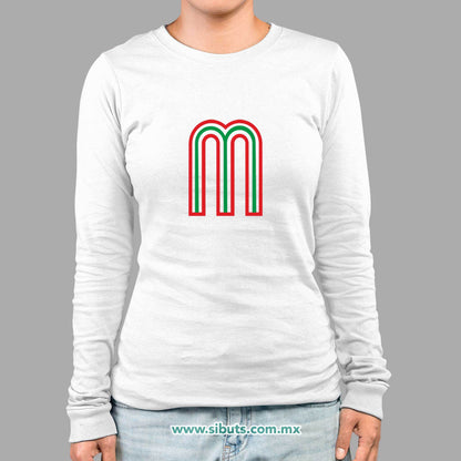 Playera Mujer Manga Larga México Tricolor Retro