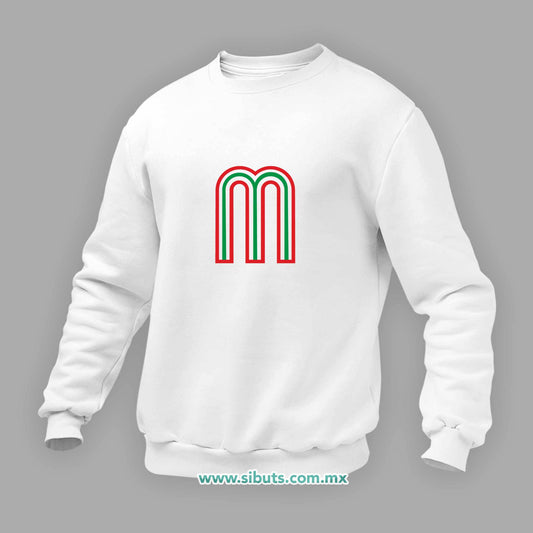 Sudadera Hombre Cuello Redondo México Tricolor Retro