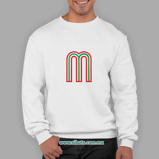 Sudadera Hombre Cuello Redondo México Tricolor Retro